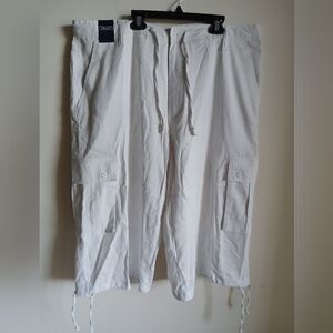 NWT Trust Pants Women's 42 Cargo Capri Pant Linen Blend‎ Drawstring Coastal